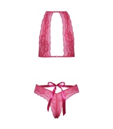 BH plus Slip aus pinkfarbener Spitze