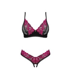 3-teiliges Straps-Set aus gold-reflektierender roter Spitze