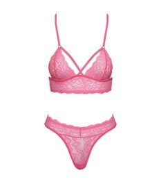 Dessous-Set aus pinkfarbener Spitze