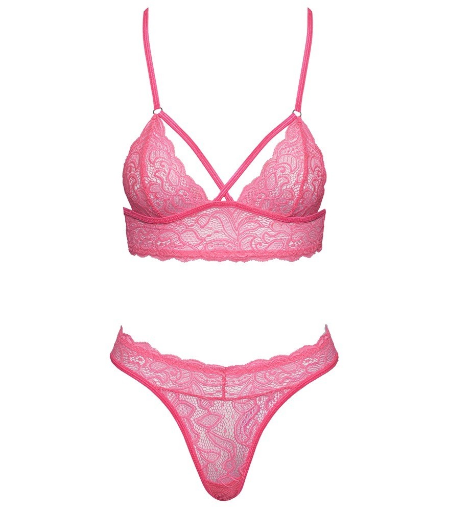 Dessous-Set aus pinkfarbener Spitze