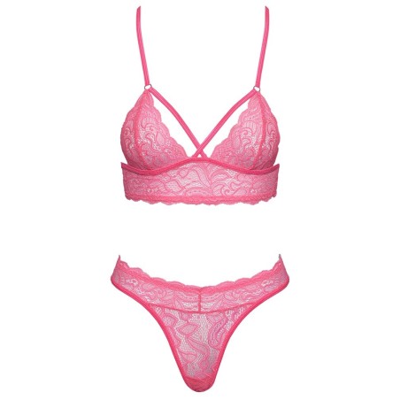 Dessous-Set aus pinkfarbener Spitze