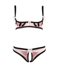 Hebe-BH plus Slip ouvert aus Satin