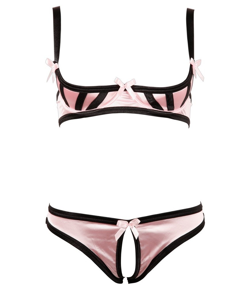 Hebe-BH plus Slip ouvert aus Satin