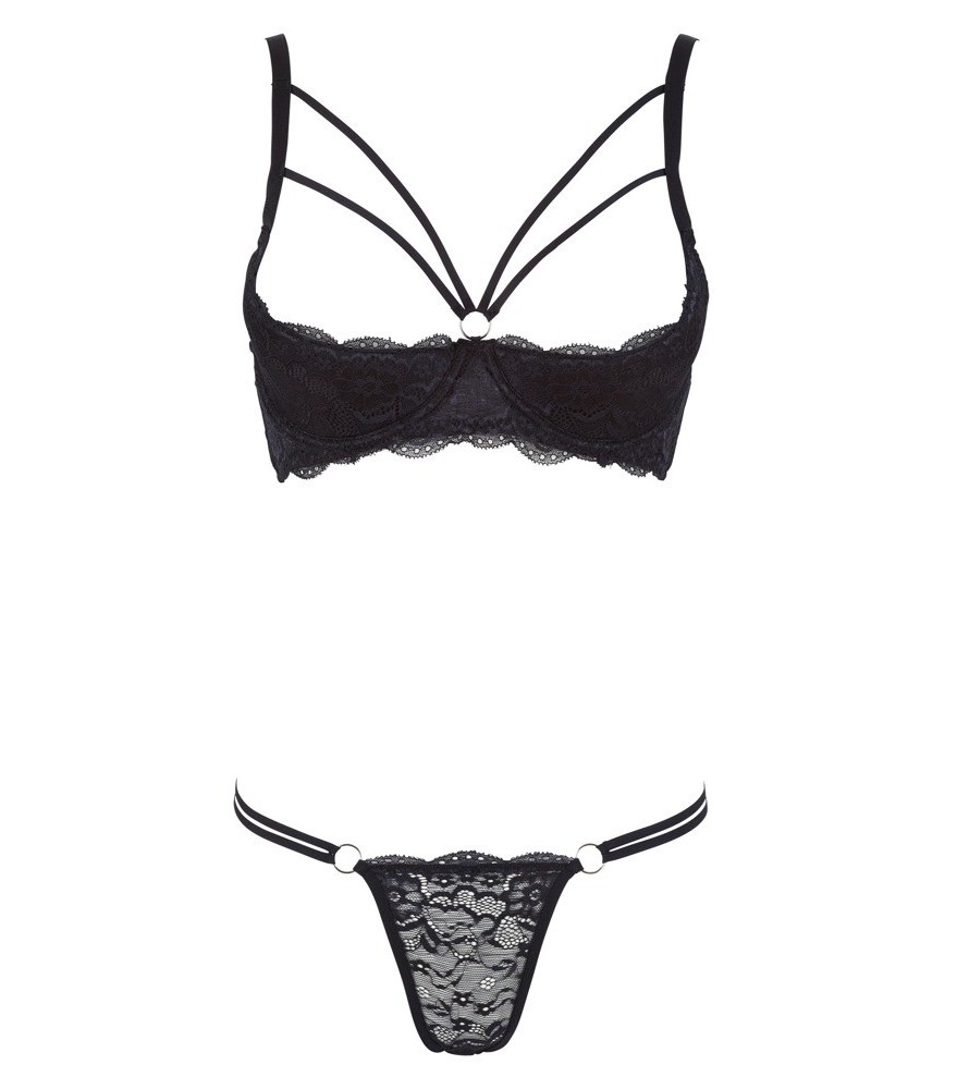 Hebe plus String aus schwarzer Spitze