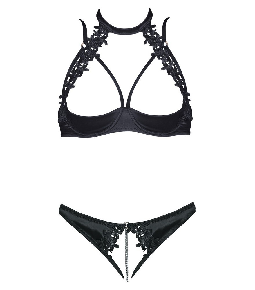 Hebe-BH plus String ouvert mit floraler Stickerei-Verzierung