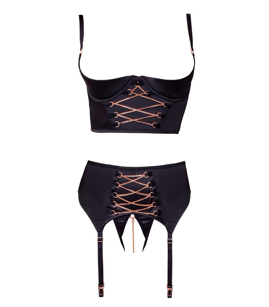 3-teiliges Hebe-Set aus Stretchsatin mit roségoldfarbenen Details