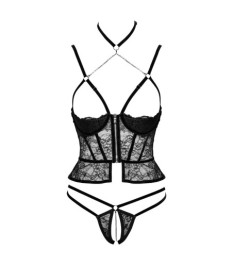 Hebe plus Slip ouvert aus weicher Stretch-Spitze mit Samtdetails