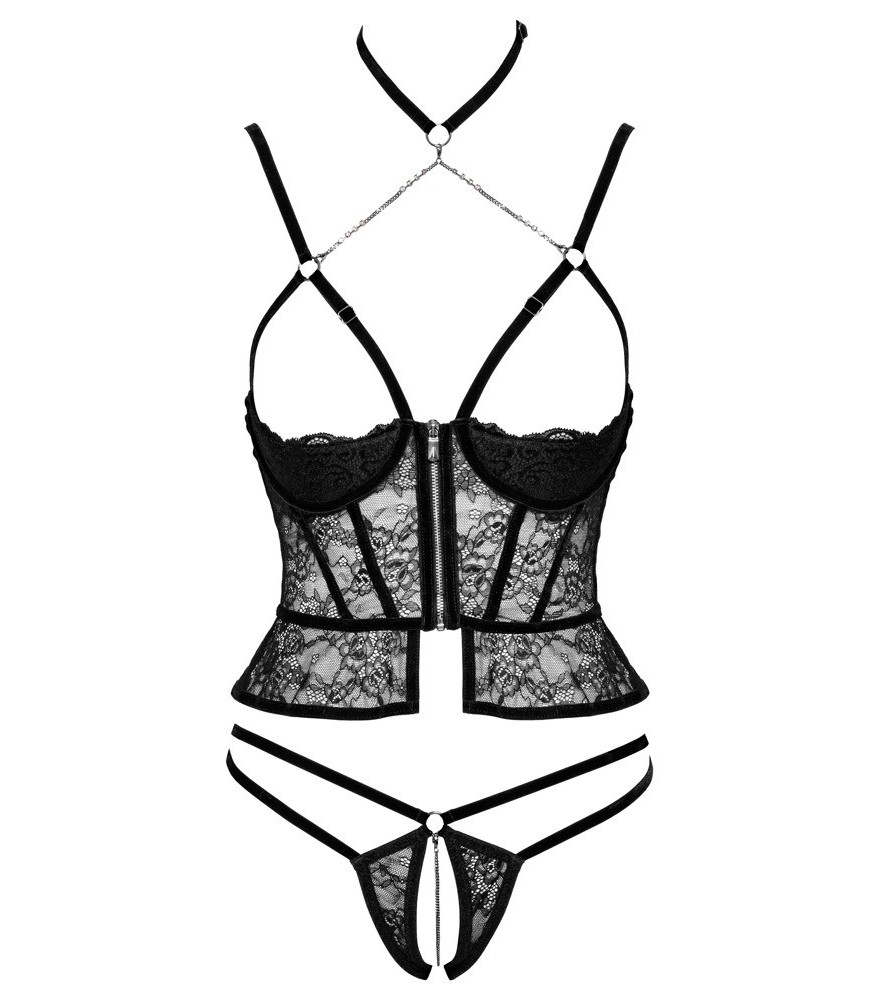 Hebe plus Slip ouvert aus weicher Stretch-Spitze mit Samtdetails