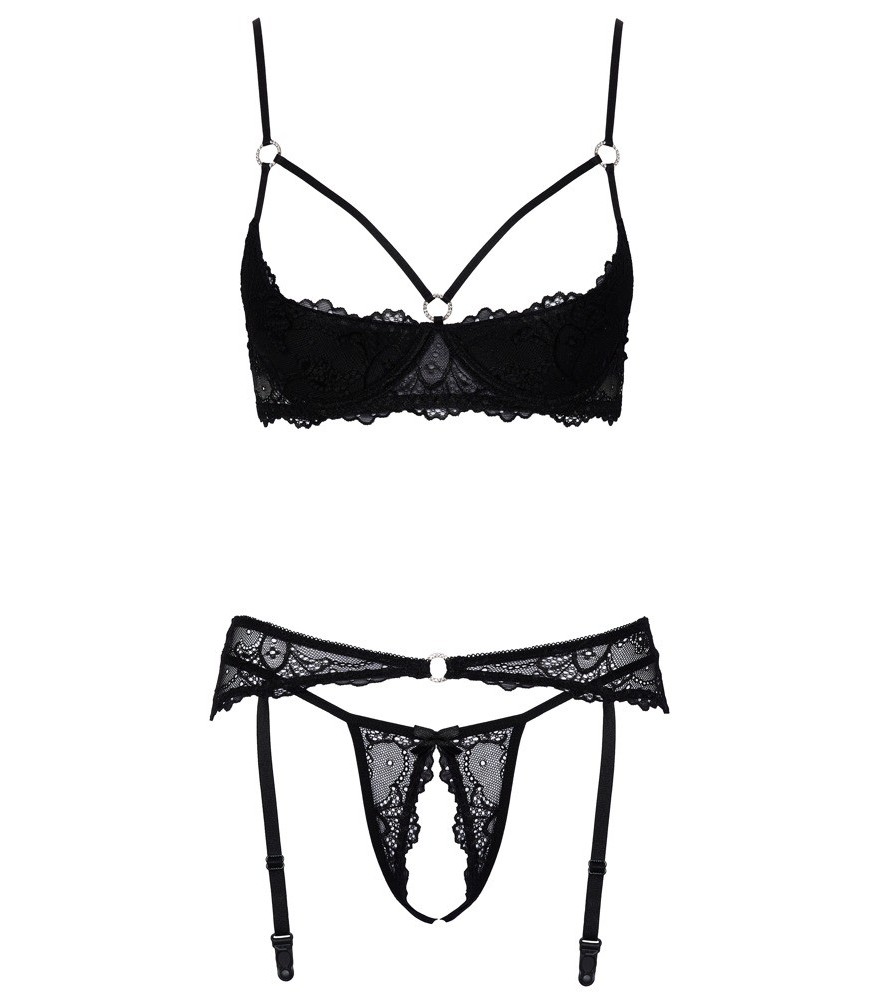 3-teiliges Straps-Set aus feiner Spitze mit Glitzerringen