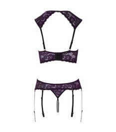 Hebe plus Straps-String ouvert aus Lila-Stretch-Spitze mit schwarzen Details