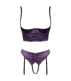 Hebe plus Straps-Slip ouvert aus Stretch-Satin in edlem Lila mit schwarzen Details