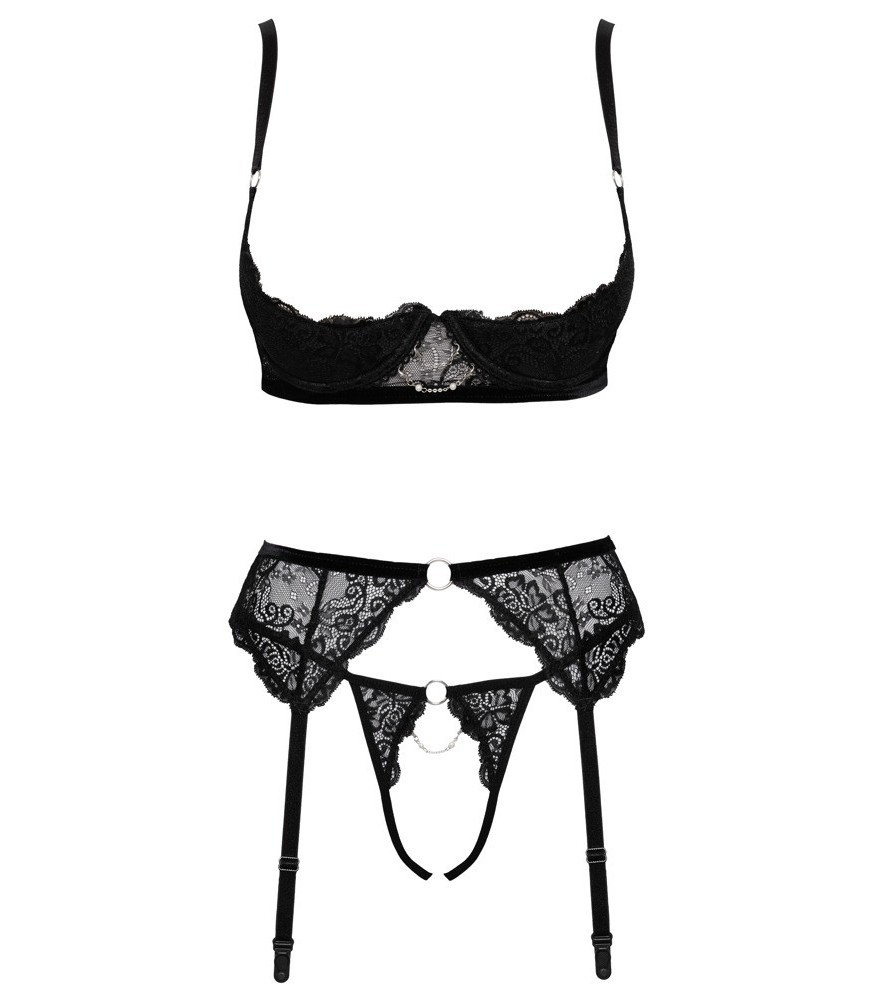 3-teiliges Straps-Set aus feiner Spitze mit Schmuckdetails