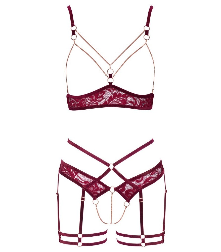 Ouvert-Set aus Spitze und Samtbändern