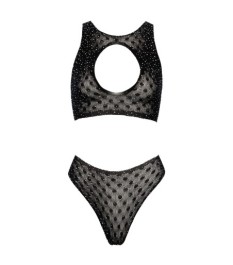 Top plus Slip mit funkelndem Allover-Strassbesatz