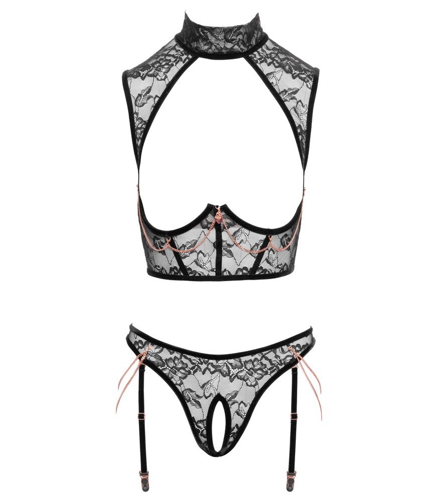 2-teiliges Ouvert-Set aus Spitze und Samt