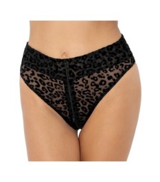 Slip aus Stretch-Feinnetz mit Leo-Samtflockprint