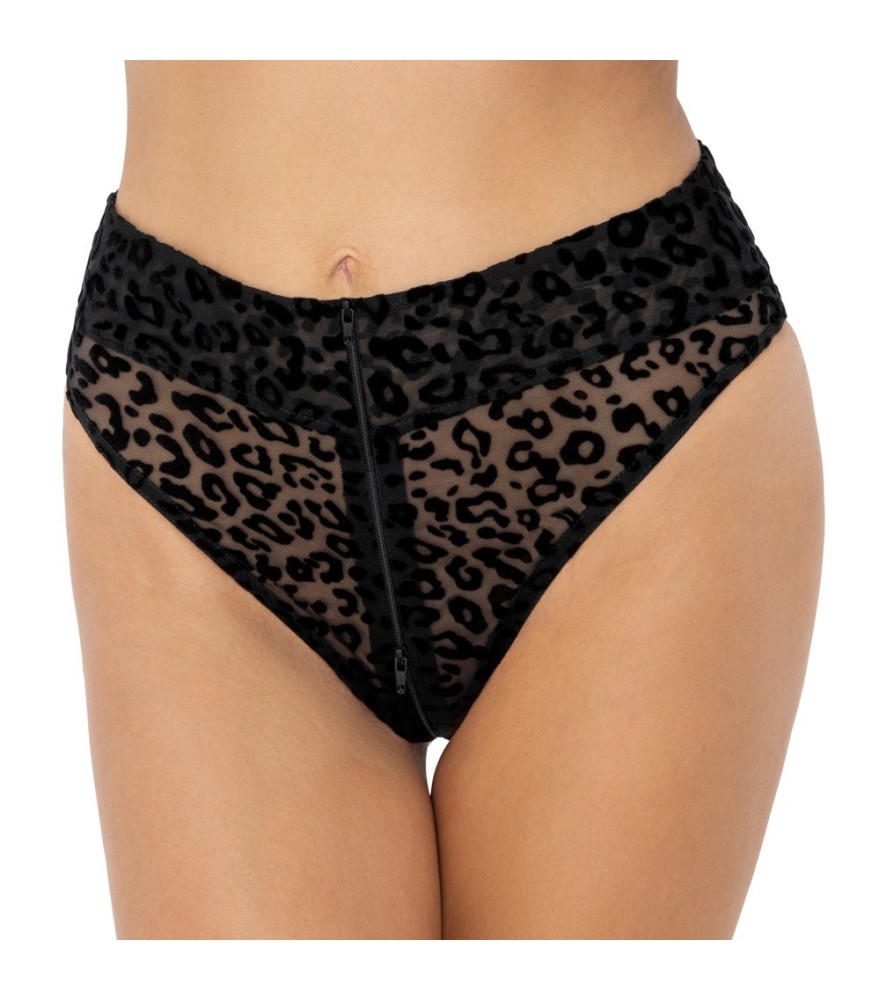 Slip aus Stretch-Feinnetz mit Leo-Samtflockprint