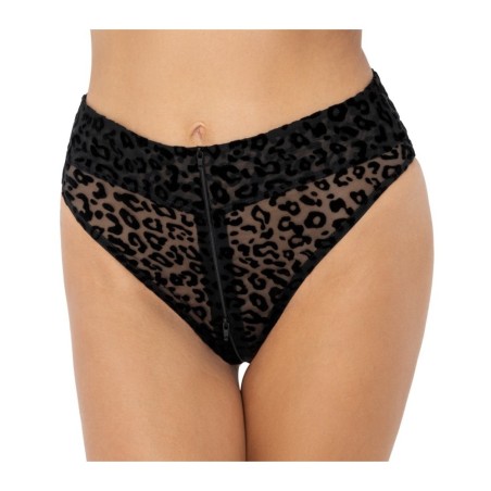 Slip aus Stretch-Feinnetz mit Leo-Samtflockprint