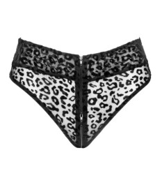 Slip aus Stretch-Feinnetz mit Leo-Samtflockprint