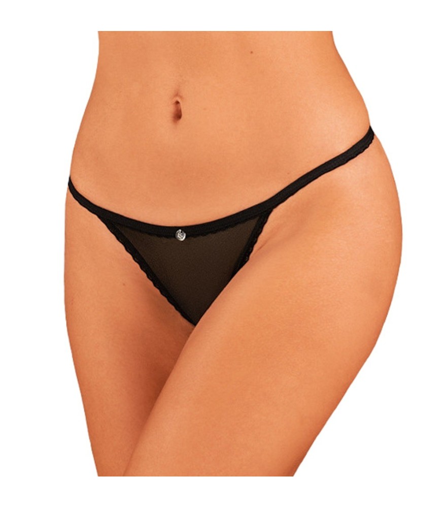 String ouvert „Celia Noir“ aus feinem Stretchtüll