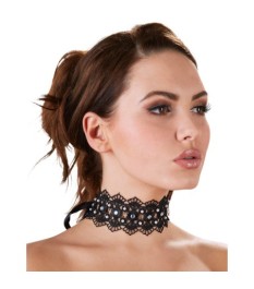 Halsband aus Stickerei mit Perlen und Strasssteinen