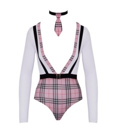 Schuluniform-Kostüm mit Body und Krawatten-Halsband