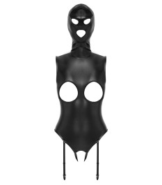 Body ouvert mit angenähter Kopfmaske und abnehmbaren Strapsen