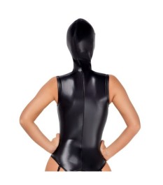 Body ouvert mit angenähter Kopfmaske und abnehmbaren Strapsen