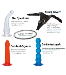 Umschnalldildo-Set "Strap-on! Colour“ mit 3 Dildos zum Austauschen