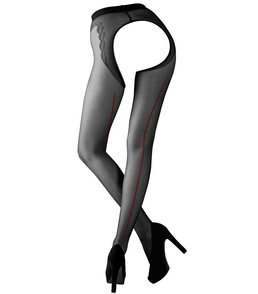 Strapsstrumpfhose mit roter Ziernaht