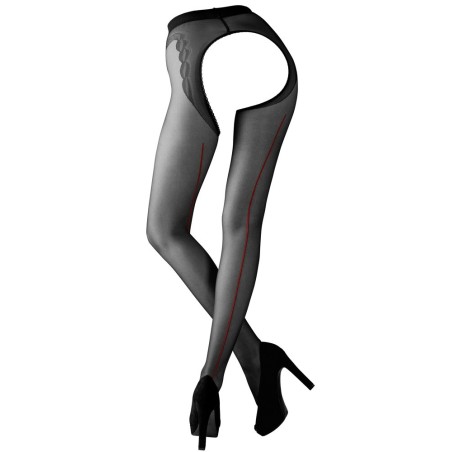 Strapsstrumpfhose mit roter Ziernaht