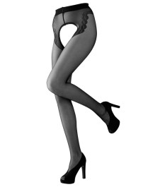 Strapsstrumpfhose mit roter Ziernaht