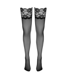 Halterlose Strümpfe mit breitem Spitzenabschluss