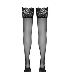 Halterlose Strümpfe mit breitem Spitzenabschluss