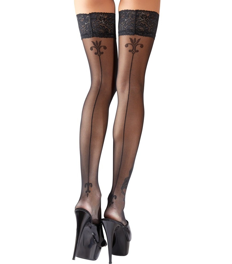 Halterlose Strümpfe mit Lilien-Ziernaht