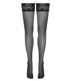 Halterlose Strümpfe mit 9-cm-Spitzenabschluss, Oeko-Tex zertifiziert.