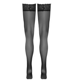 Halterlose Strümpfe mit 8-cm-Spitzenabschluss, Oeko-Tex zertifiziert.