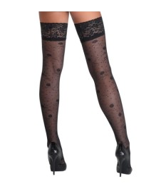 Halterlose Strümpfe mit zartem Rosenmuster, Oeko-Tex zertifiziert.