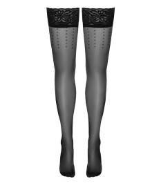 Halterlose Strümpfe mit Pünktchen-Naht und 9-cm-Spitzenabschluss