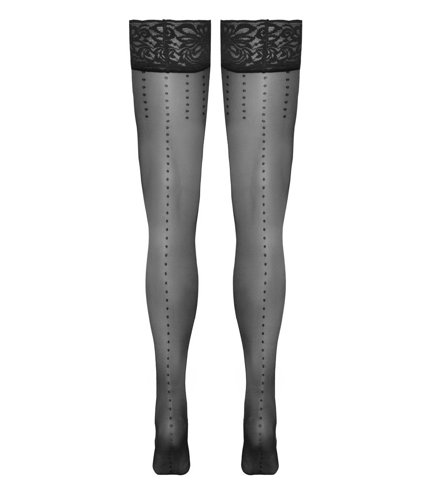 Halterlose Strümpfe mit breitem Spitzenabschluss