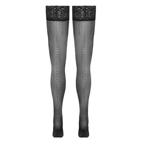 Halterlose Strümpfe mit breitem Spitzenabschluss