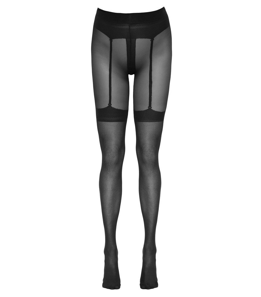 Strumpfhose ouvert in Strapsgurt-Optik aus feinem Netzmaterial