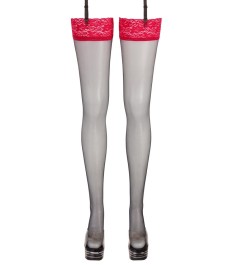 Straps-Strümpfe mit rotem Spitzenabschluss