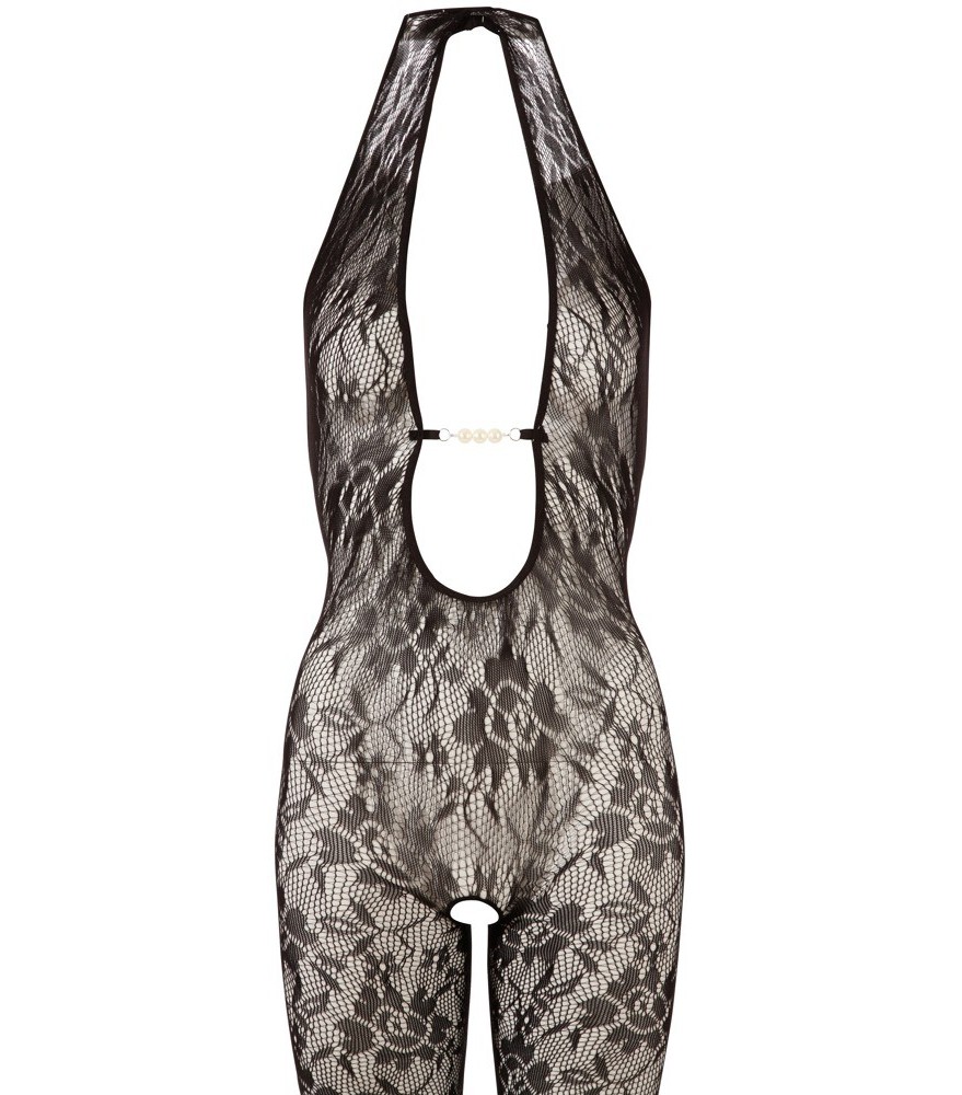 Spitzen-Catsuit mit Perlen im Dekolleté
