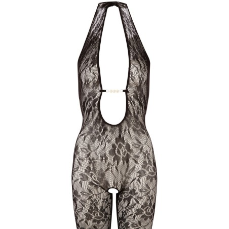 Spitzen-Catsuit mit Perlen im Dekolleté