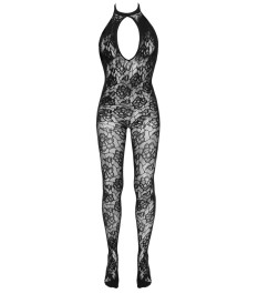 Catsuit ouvert aus weichem Netz mit eingewebter Blütenoptik