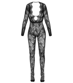 Catsuit ouvert in Spitzenoptik und mit Eyelash-Spitze verziert