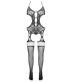 Catsuit ouvert aus weichem Netz in Straps-Optik