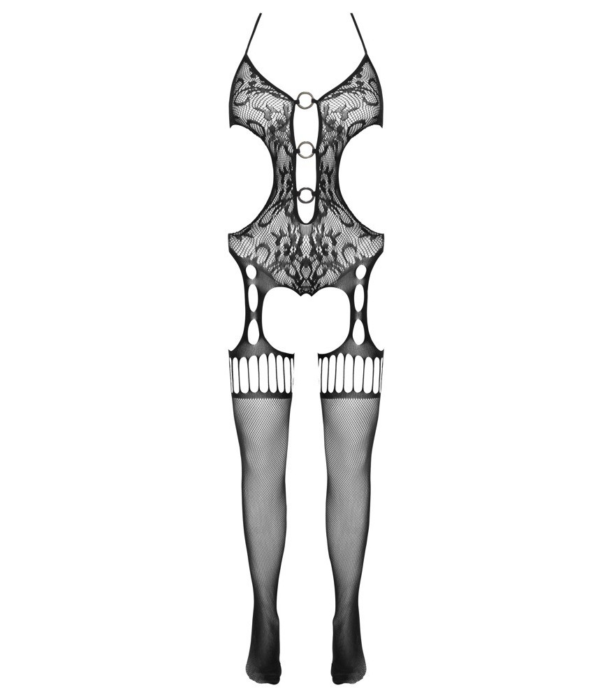 Catsuit ouvert aus weichem Netz in Straps-Optik