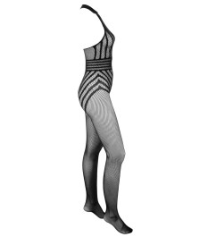 Catsuit ouvert aus weichem Netz mit eingewebtem Streifen-Body